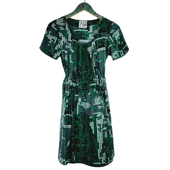 Margarita Saplala X Barneys New York Coop Silk Belted Geometric Print Dress, Sm - Picture 2 of 10